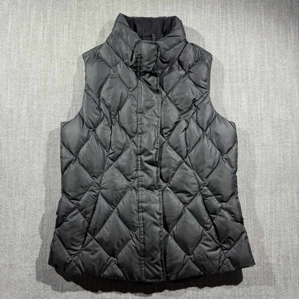 Eddie Bauer Vest Womens Small Black Goose Down‎ Quilted Puffer Full Zip Outdoor